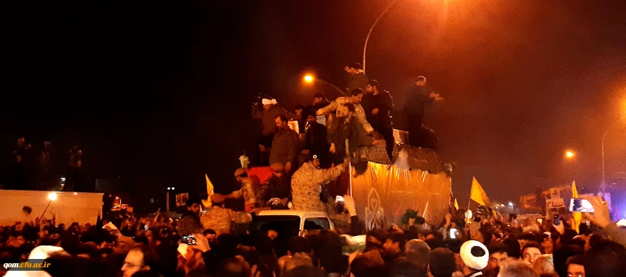 بدرقه با شکوه ابدان مطهر سردار رشید اسلام حاج قاسم سلیمانی و همرزمان مجاهدش توسط مردم انقلابی قم 